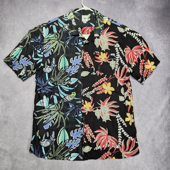 Vans Other - Vans Mens XXL Black Floral Tropical Split Print Short Sleeve Button Up Shirt